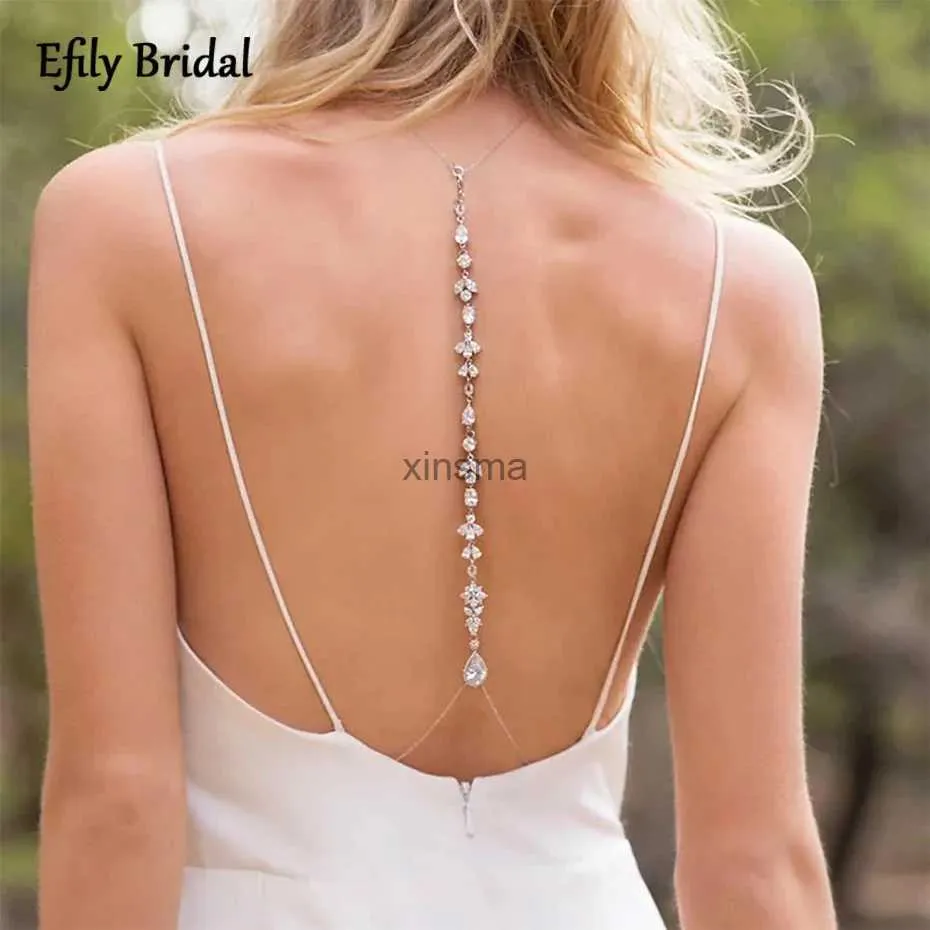 Andra smyckesuppsättningar Efily Luxury Cubic Zirconia Bridal Backdrop Halsband Bröllopstillbehör Kroppskedjan Kristall Backless Halsband för brudklänningar YQ240204