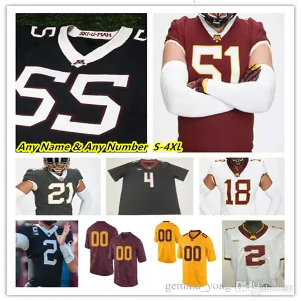 Maillots de football universitaire des Golden Gophers du Minnesota Athan Kaliakmanis Darius Taylor Sean Tyler Daniel Jackson Corey Crooms Jr Maverick Bara H High High