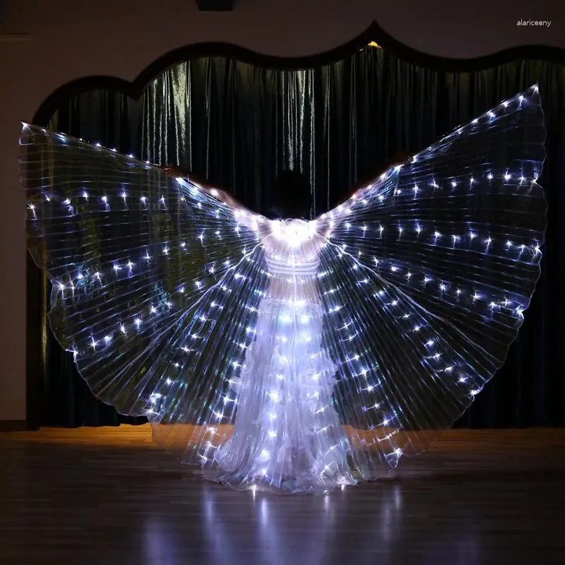 Stage Wear Danse du ventre Coloré Hélas LED Ailes Adulte Performance Fluorescent Papillon Isis Carnaval Festival Tenue avec des bâtons