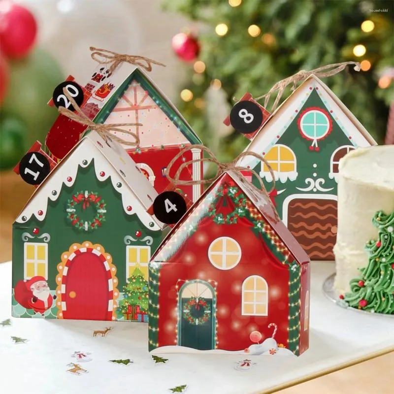 Presentförpackning god jul 2024 Box House Shape Kraft Paper Candy Cookie Bag Packaging Boxes Tree Pendant Year