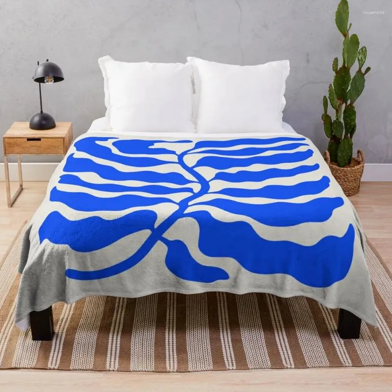 Cobertores Samambaias selvagens: edição azul ultramarino impressão artística de meados do século cobertor cochilo designer de luxo