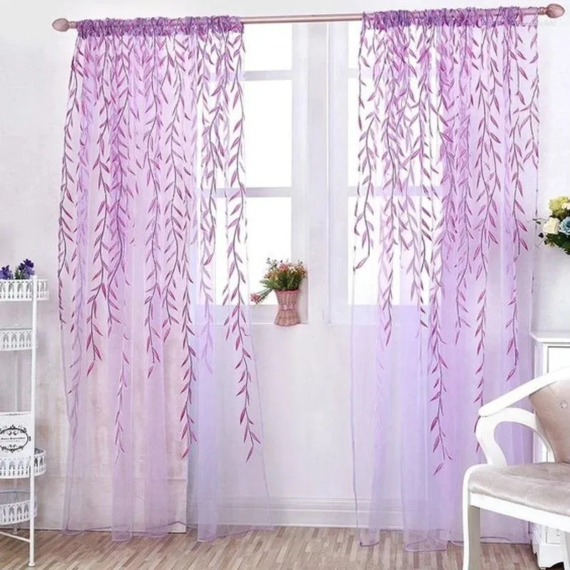 Tenda in vimini stile tende trasparenti verdi viola foglie pastorali finestre floreali decorative per soggiorno camera da letto