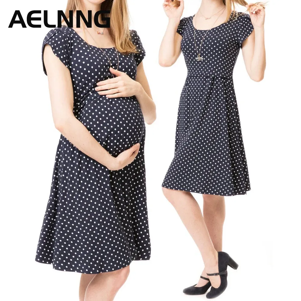 Dresses Maternity Clothes 2022 Summer New Pregnancy Dress Short Sleeve Polka Dot Casual Women's Dresses Breastfeeding Clothing T1005