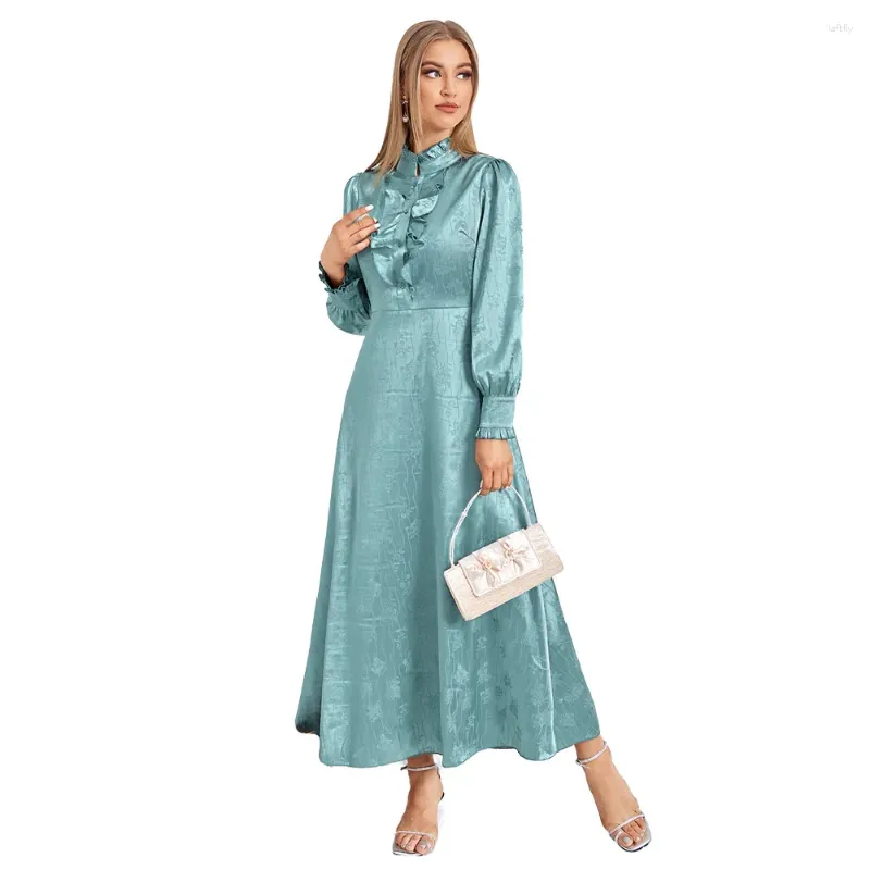 Casual Kleider 2024 Frühling Herbst Langes Kleid Büro Dame Frauen Druck Cascading Rüschen Maxi Ballkleid Geburtstag Für