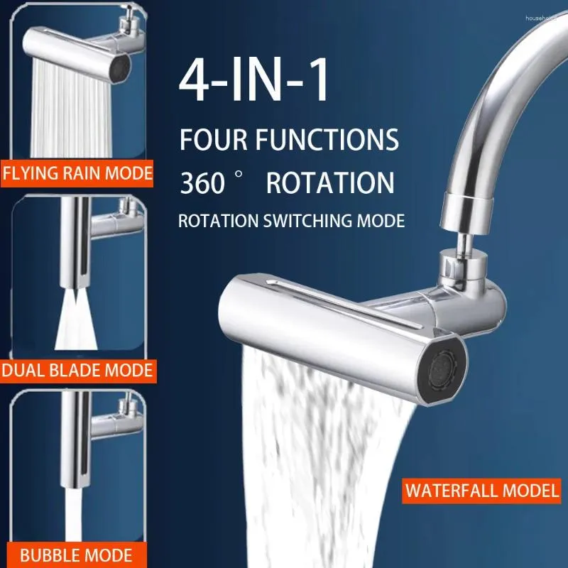 Krany kuchenne 360 ​​° Rotacyjny kran 4Modes Waterfall Extender Zlew Washbasin Bubbler Anti Filtr