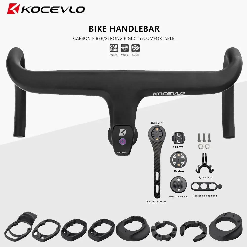 KOCEVLO Road Bike Full Carbon Fiber Stem Integrated Bicycle Handlebar For 28.6mm With Spacers Cycling Parts Accessories 240131