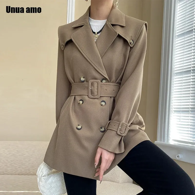 Primavera outono duplo breasted rendas trench coat para mulher high-end chique xale design meados de comprimento blusão jaqueta 240202