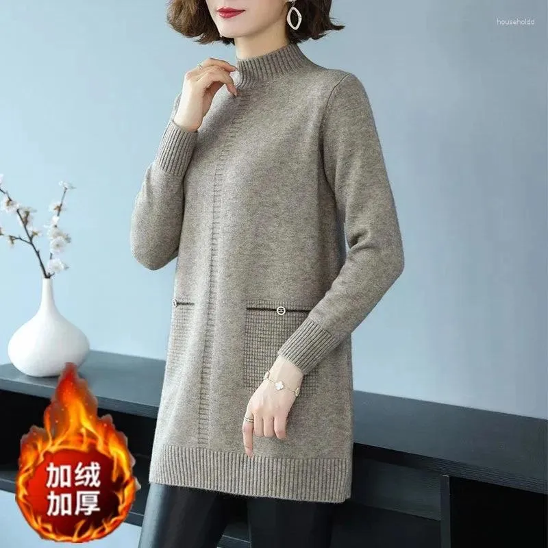 Swetry damskie matka w średnim wieku jesienna zima gruba długa sweter dla kobiet luźne ciepłe podstawowe skoczek femme