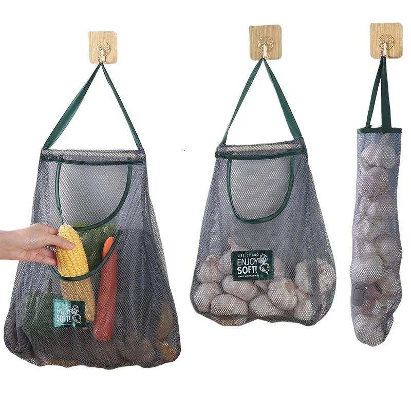 Reusable Kitchen Hanging Mesh Bag for Ginger Garlic Potatoes Onions Bags Home Fruit and Vegetable Storage Net 240125