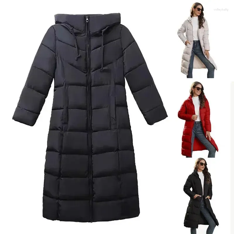 Vestes Femmes Femmes Parkas Manteau Printemps Automne Coton Matelassé Genou Veste Couleur Unie Longue Coupe-Vent Élégant Manteaux À Capuchon Vêtements D'extérieur