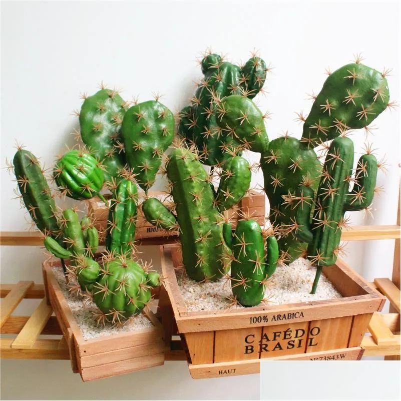 Couronnes de fleurs décoratives 4pcs vert mousse artificielle cactus succulents figue de Barbarie plante en pot sans pot bureau à domicile bureau bricolage Hou Dhcwv