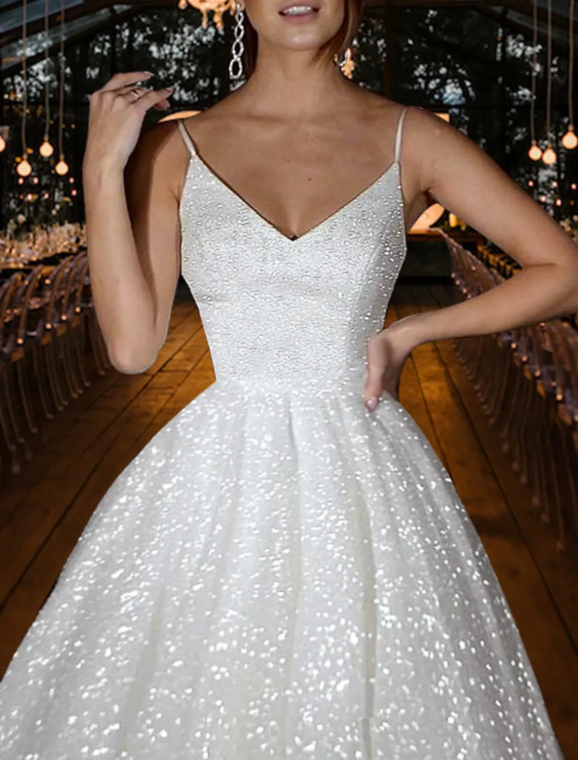 glitter overlay wedding dress BlingBling Glitter Tulle Wedding Dress,Destination See Through Bridal Dress,WD00905, US2 / Ivory main image 1