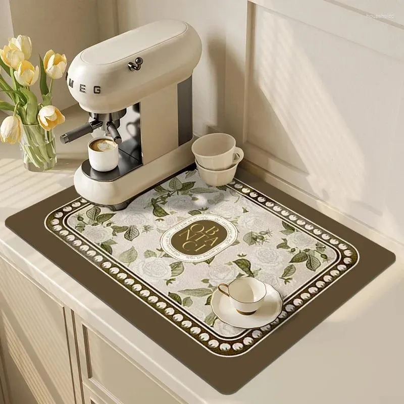 Table Mats Absorbent Drainage Mat Kitchen Printed Dish Drying Cup Pad Tableware Drainer Rug Decoration Accessories