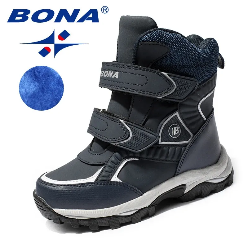 Bona Classics Style Children Boots Hook Loop Boys Snow Boots Leather Boys Ankle Boots Outdoor Fashion Sneakers 240127