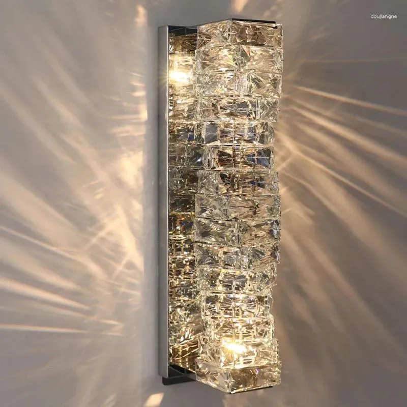 Vägglampa led inre ljus kristall k9 3 färgtemperatur krom guld toalettbord snygg konst dekorativ sconce