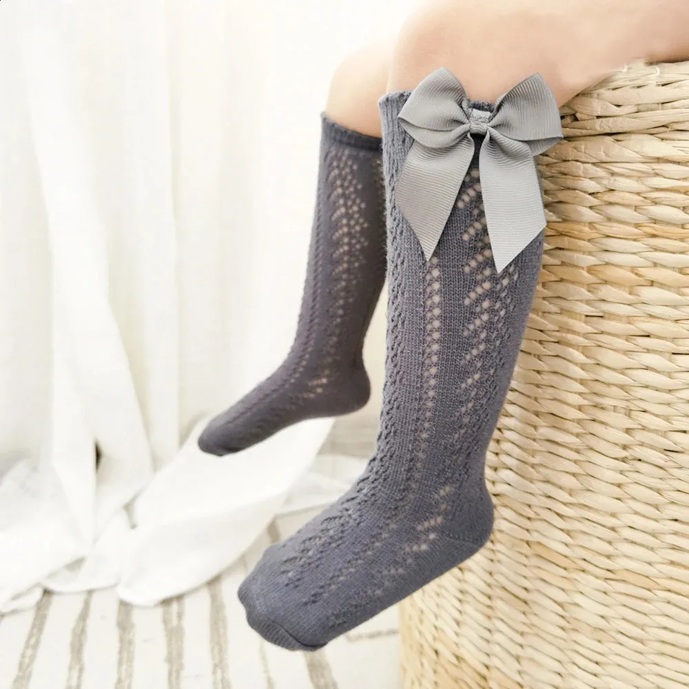 Baby Mesh Long Socks Cotton Girls Bowknot Leg Warmers Kids Knee-high Socks Accessories 0-7T 240129