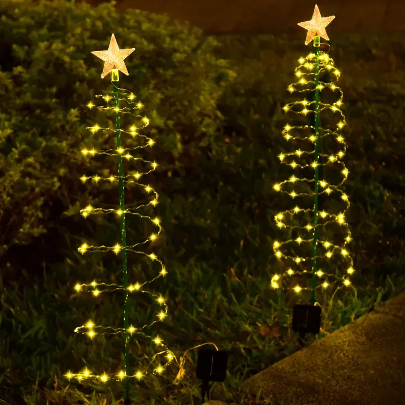 Solar Christmas Light Tree Stand Outdoor Garden LED Ground Lamp String Waterproof IP65 Star Wedding Decorative Light