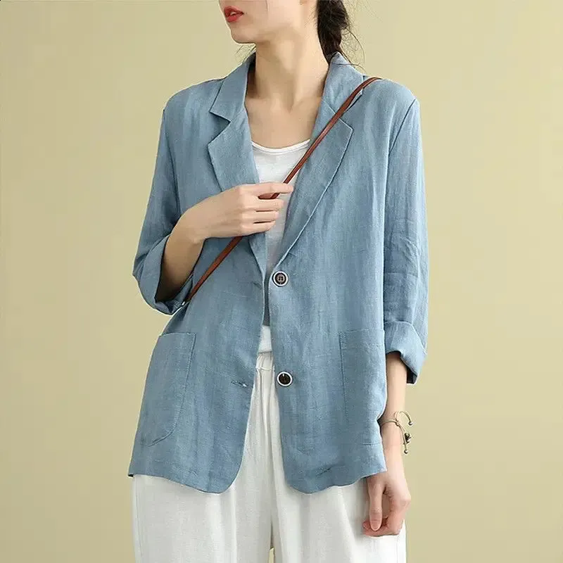 Linen Suit Jacket Blue Linen Blazer Womens Lightweight Linen