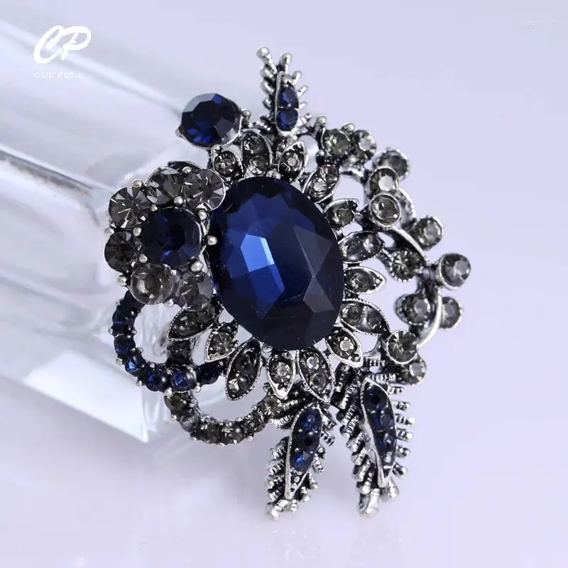 Brosches Ancient Silver Color Ink Blue Medium Crystal Brosch Fashionabla och mångsidiga high-end corsage-tillbehör