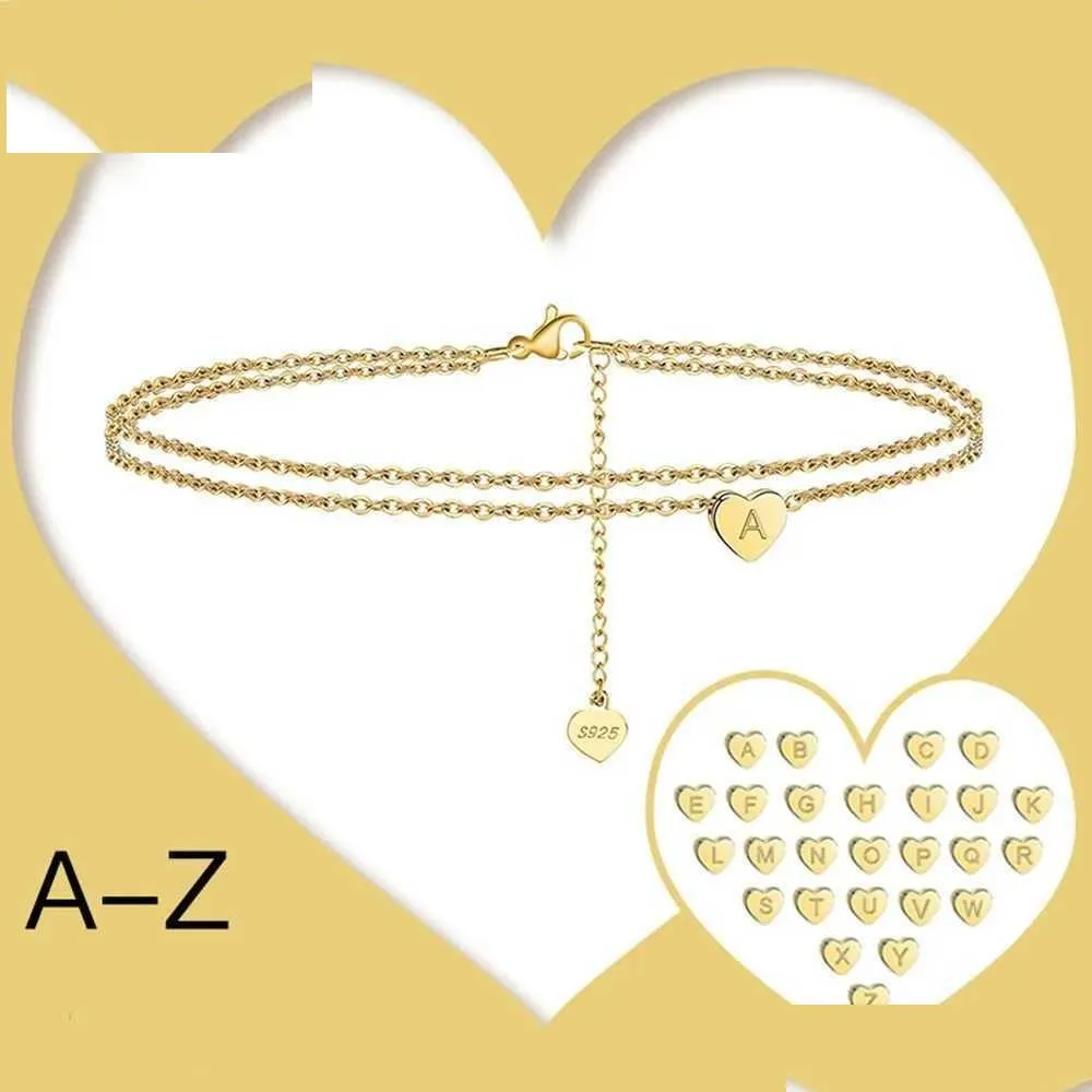 Anklets 도매 S925 Sterling Sier 초기 Anklet Braccelet 26 Letter A-Z Feet Double Layer 조정 가능한 체인 여성 패션 보석 DHZC1