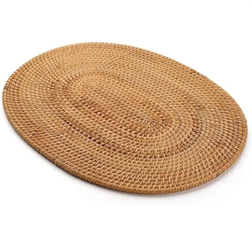Mats & Pads Oval Rattan Placemat Natural Hand-Woven Tea Ceremony Accessories Suitable For Dining Room Kitchen Living Room198n