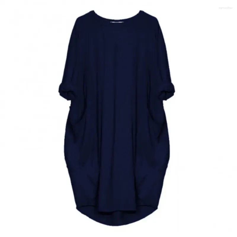 Robes décontractées Femmes Robe ample avec poche Mode Dames Solide Femmes O Cou Long Tops T-shirt Streetwear Plus Taille