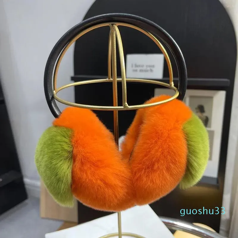 Berets uroczy zimowe cieplejsze w stylu koreański pomarańczowy persimmon Cover Cover Rex Fur Earmuffs dla dziewcząt