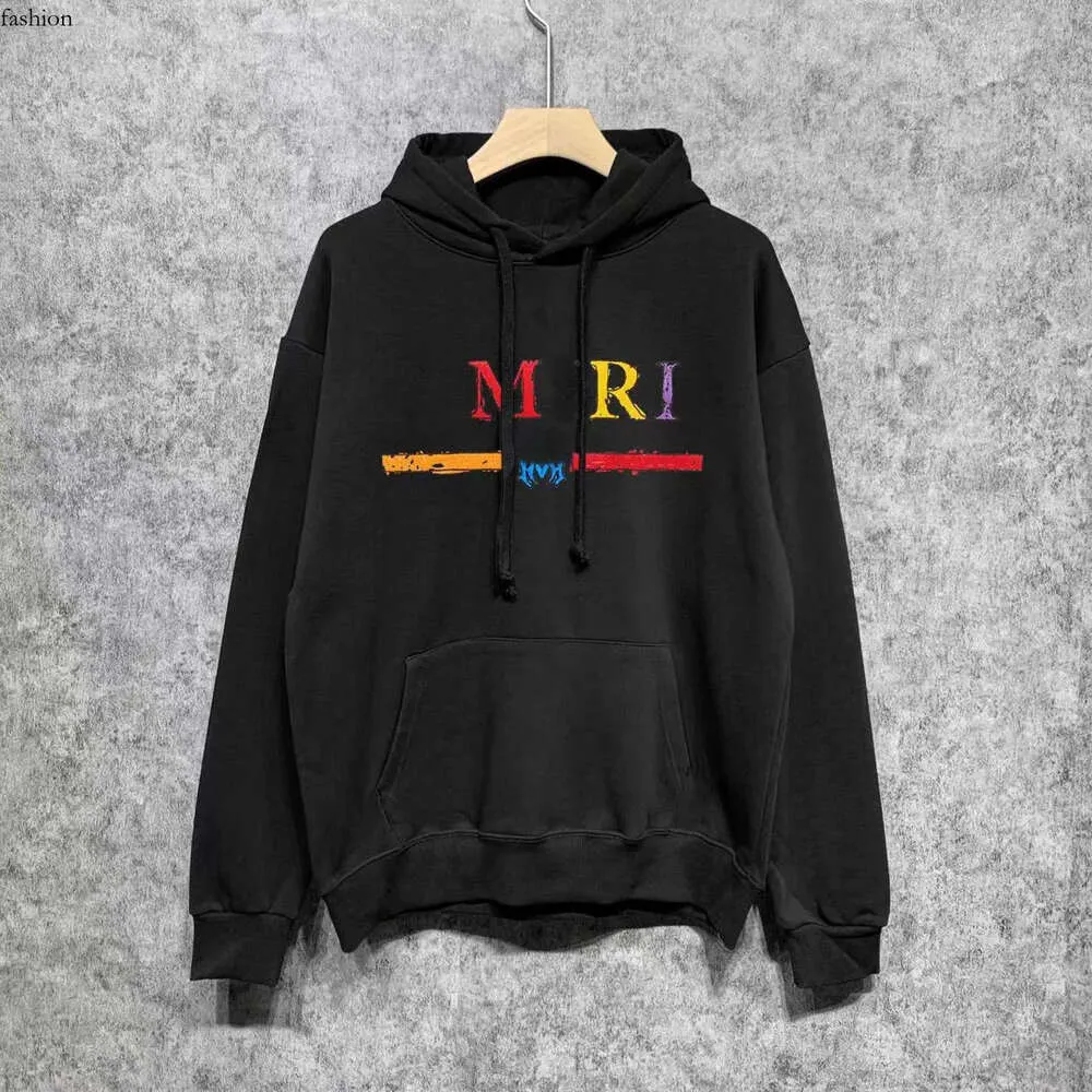 Diseñador Colorido Graffiti Letras Rayas horizontales Impreso Multicolor Amirrii Sudadera con capucha de manga larga Calle Suelta Sudadera con capucha de algodón puro Hombres y mujeres iguales 272