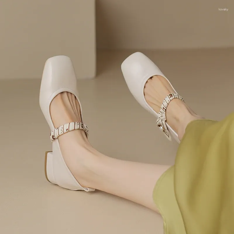 Scarpe eleganti Versione in pelle - Linea vintage con piccola fragranza Mary Jane Single da donna Balletto francese con tacco basso grosso