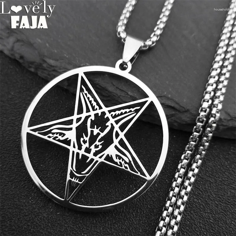 Pendant Necklaces Large Talisman Baphomet Stainless Steel Necklace Goth Pagan Pentagram For Men Satan Gothic Goat Jewerly Amulet Lucifer