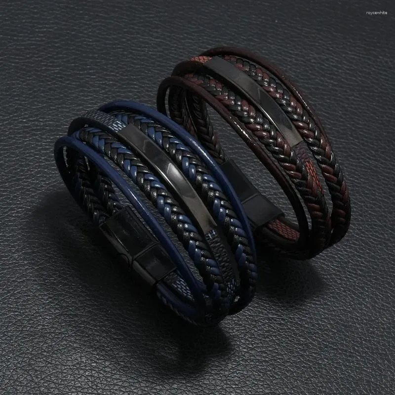 Bracelets de charme en acier inoxydable pour hommes multicouches tissés à la main, accessoires de chaîne de corde multicouche, boucle magnétique, bijoux