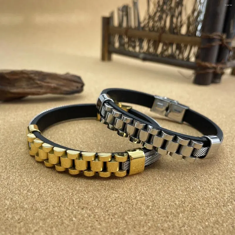 Charm Bracelets JHSL Brand Male Men Statement Bangles Stainless Steel Black Fiber Synthetic Leather Fashion Jewelry