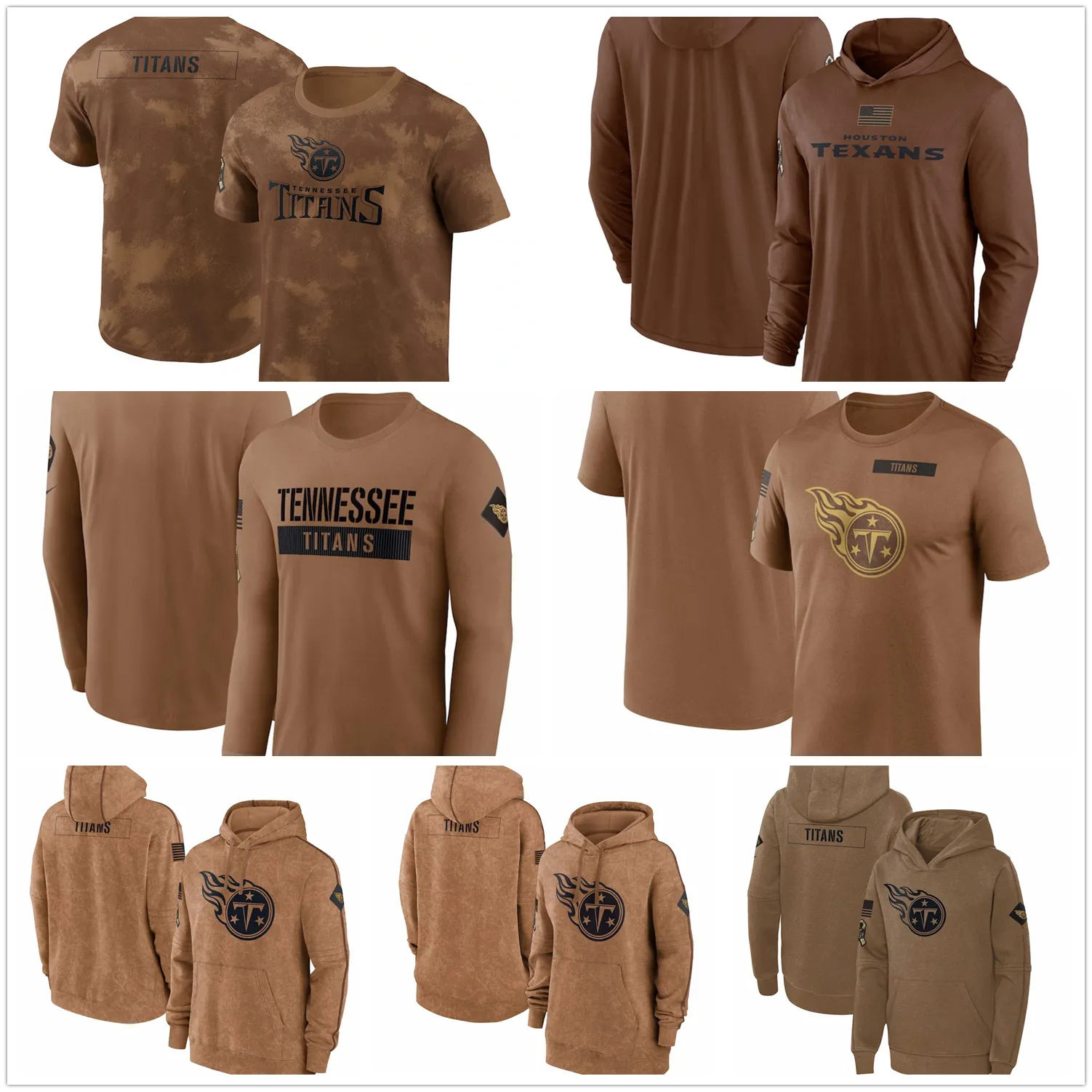 T-Shirt Tennessee''Titans''Brown Men Women Youth 2023 Salute To Service Club Pullover Hoodie