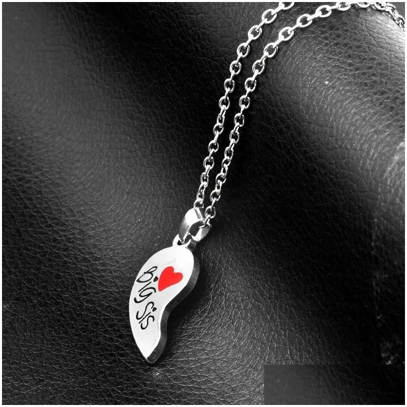 Pendant Necklaces Cute Big Little Sis Sisters Broken Red Heart Necklace Pendants Set For 2 Family Love Girls Friends Year Gift Drop D Dhuj8