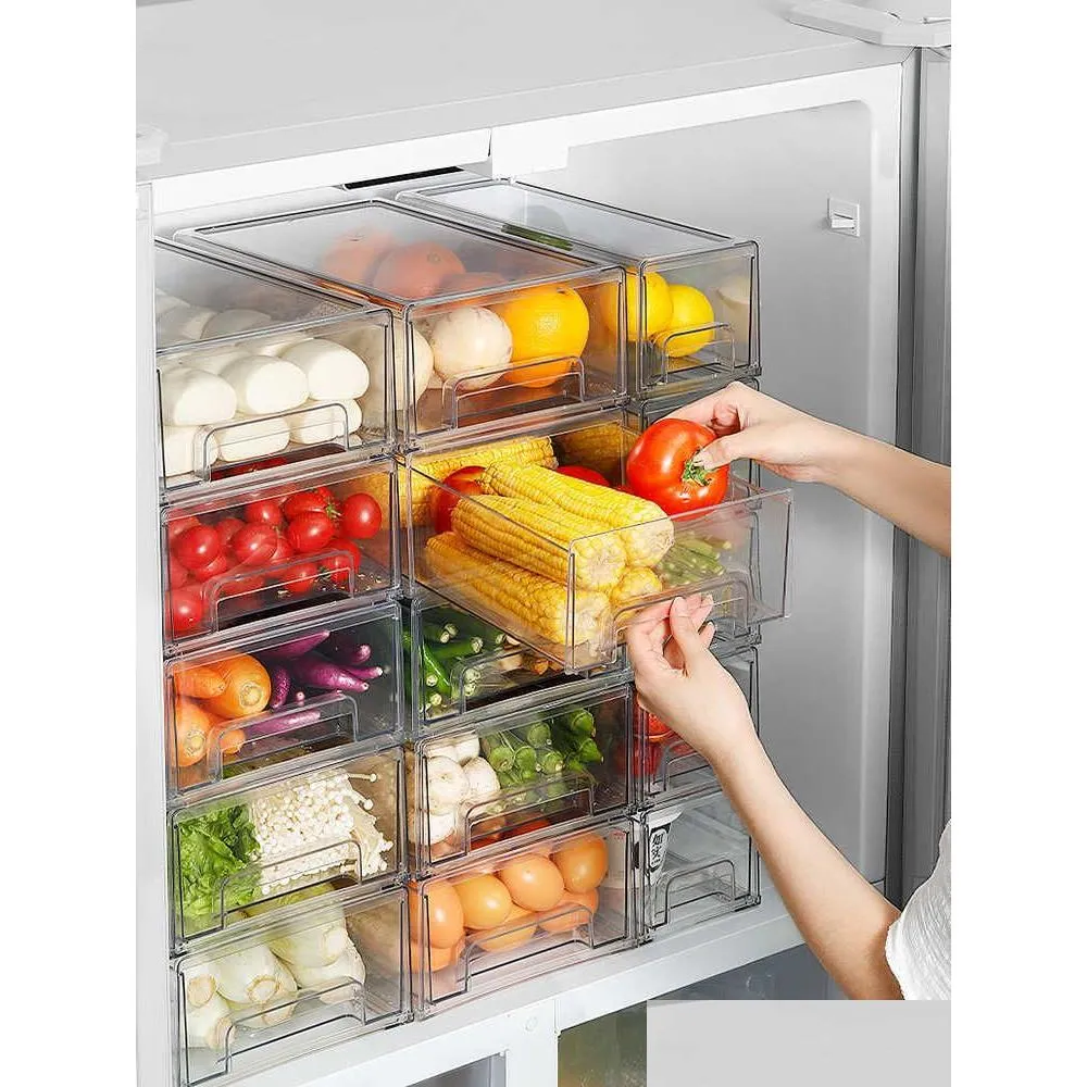 Storage Boxes & Bins Refrigerator Organizer Bins Clear Fruit Food Jars Storage Box With Handle For Zer Cabinet Kitchen Accessories Org Dhgan