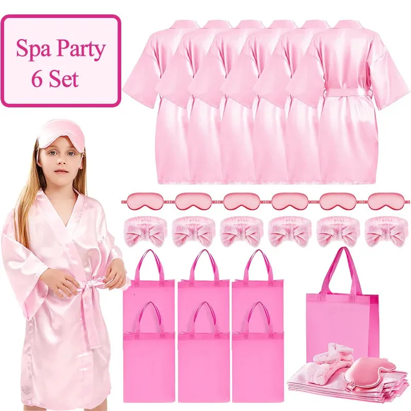 6/8/12 pièces Robes de soirée Spa Robes pour filles Kimono Robe en Satin enfants fête d'anniversaire faveurs Robe de soirée pyjama Robes d'équipe d'anniversaire 240118