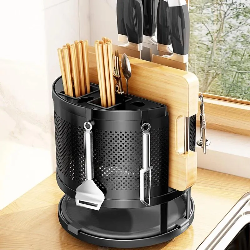 Kitchen Storage Multi-functional Rotary Drying Boxes Household Spoon Chopsticks Knife Holders Countertop Integrated Shelves