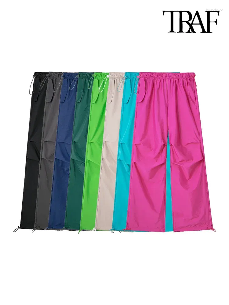 Женские брюки TRAF, женские модные боковые карманы, плиссированные парашютные винтажные брюки с высокой эластичной резинкой на талии и шнурком, женские брюки Mujer
