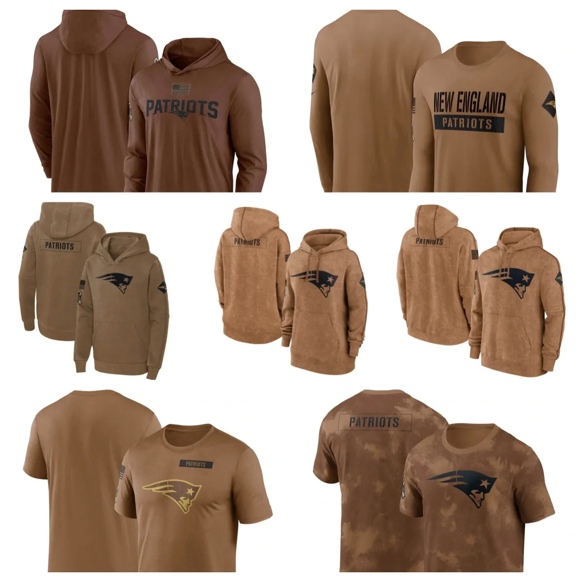 تي شيرت New England''patriots''brown الرجال شباب 2023 تحية لخدمة نادي Pullover Hoodie