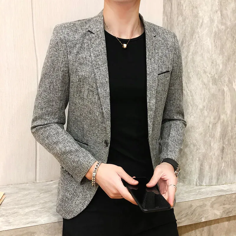 Spring Autumn Blazers Men Fashion Slim Solid Color Single Breasted Coat Casual Business Handsome Suits Brand Men's Blazers Tops 240125