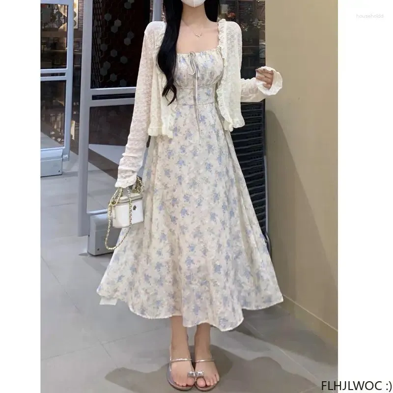 Casual Dresses S-3XL Long Chic Vestidos 2024 Kvinnor ärmlös söt Japan Korea Style Preppy Girls Retro Vintage Flower Holiday Dress