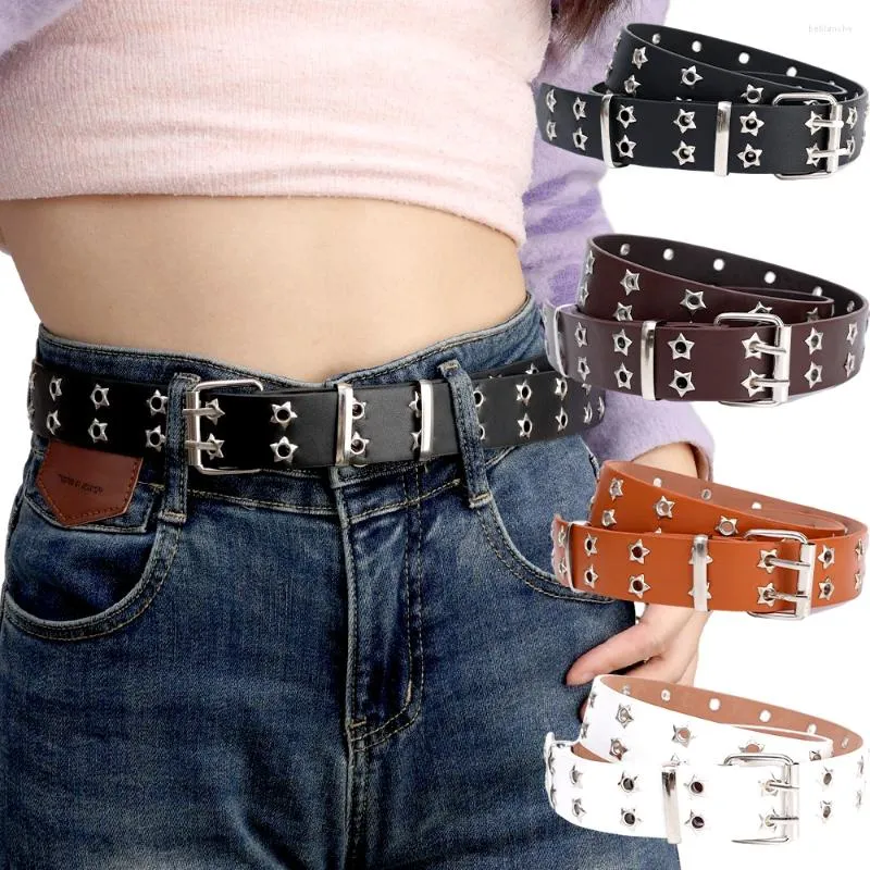 Belts American Retro Hollowed Out Star Waist Band Fashion Denim Double Breasted Buckle Belt Trend Hip-hop Men Women Girdle Accessories