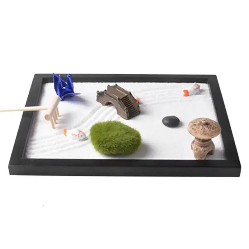 Zen Garden Sand Table Simple Miniature Buddha Statue Crafts Desk Tillbehör Dekoration för kontor och hem skrivbord 240129