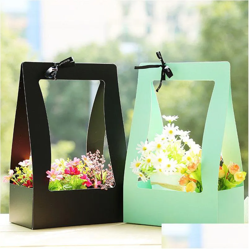 Other Festive & Party Supplies Hand Held Flower Paper Basket Flowers Gift Box Vintage Wrap Bunch Packaging Drop Delivery Home Garden F Dhbby