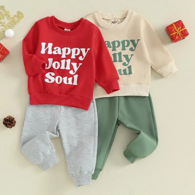 Kläder sätter 2024-10-05 LIORITIIN 0-3Y TODDLER Baby Boy Christmas Clothes Long Sleeve Jolly Print Sweatshirt Elastic Jogger Pants Outfit