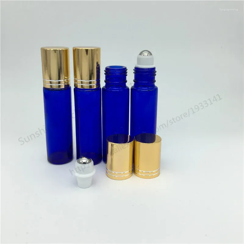 Lagringsflaskor 50 st 10 ml blå tom påfyllningsbar rullning på för eteriska oljor deodorantbehållare med rostfritt stålrullkula