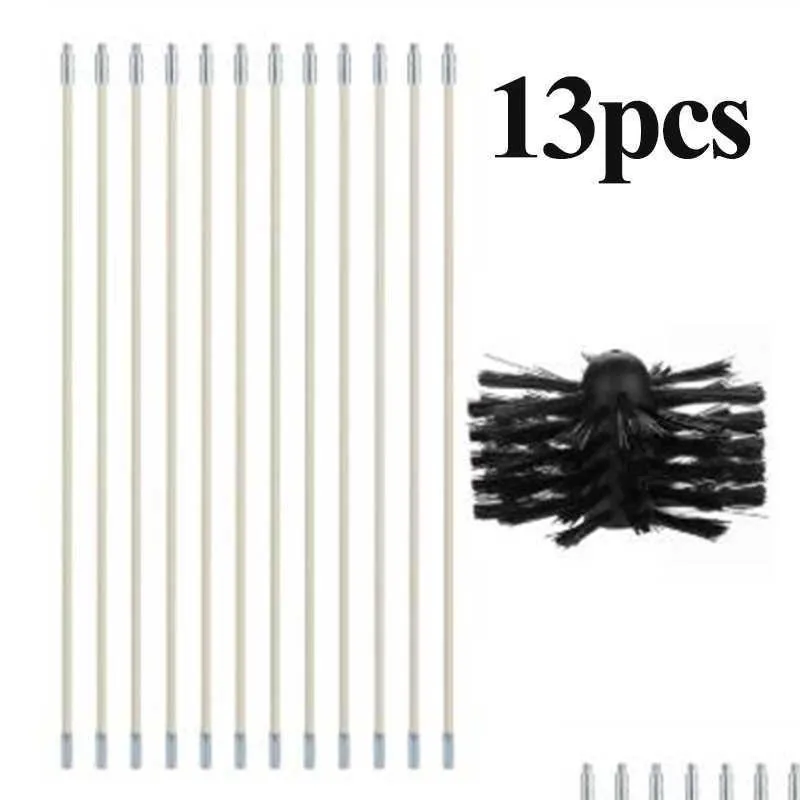 Cleaning Brushes Nylon Brush With 4/12 Pcs Long Handle Flexible Pipe Rods For Chimney Fireplaces Inner Wall Cleaning House Cleaner Too Dh7S8