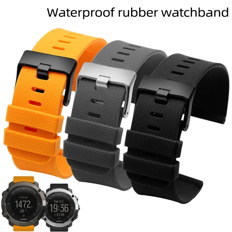 Watch Bands Sports Waterproof Rubber Watchband Fit Suunto Traverse Series Alpha 24mm Silicone Straps com fecho de aço inoxidável