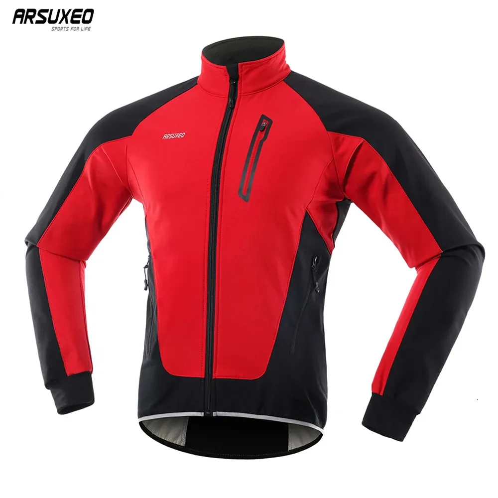 ARSUXEO Uomo Giacca invernale da ciclismo In pile termico Cappotto da bici Maglia da bicicletta impermeabile antivento Abbigliamento da ciclismo riflettente 240129