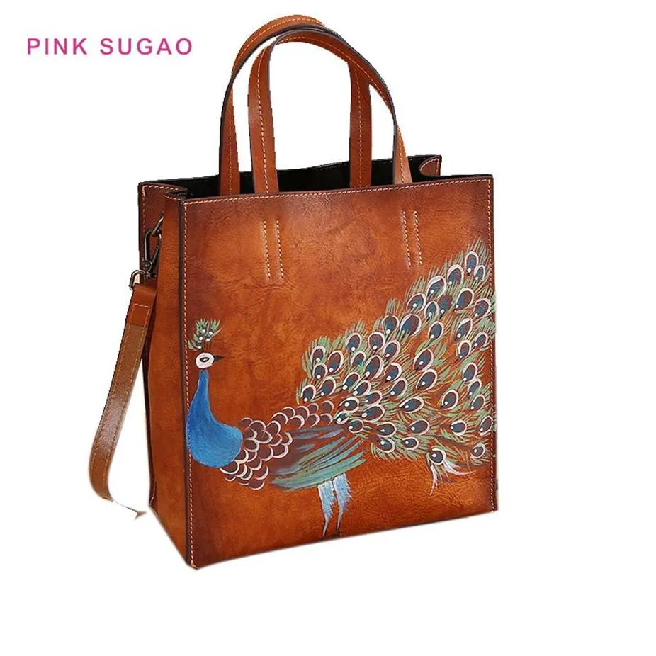 Bolsos de diseño rosa Sugao bolsos de mano bolso de hombro de mujer bolso retro de cuero genuino bolso de mano animal pintado a mano alta calidad250w